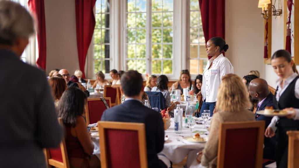 Participante debout dans la salle de réception